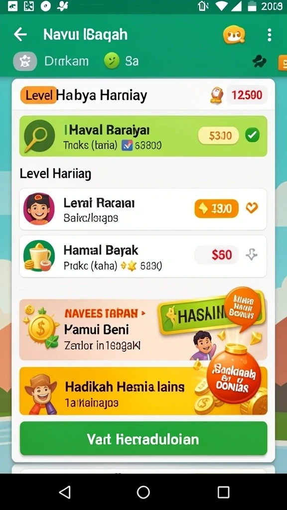 Screenshot aplikasi RPGAME menampilkan karakter utama dalam mode petualangan.